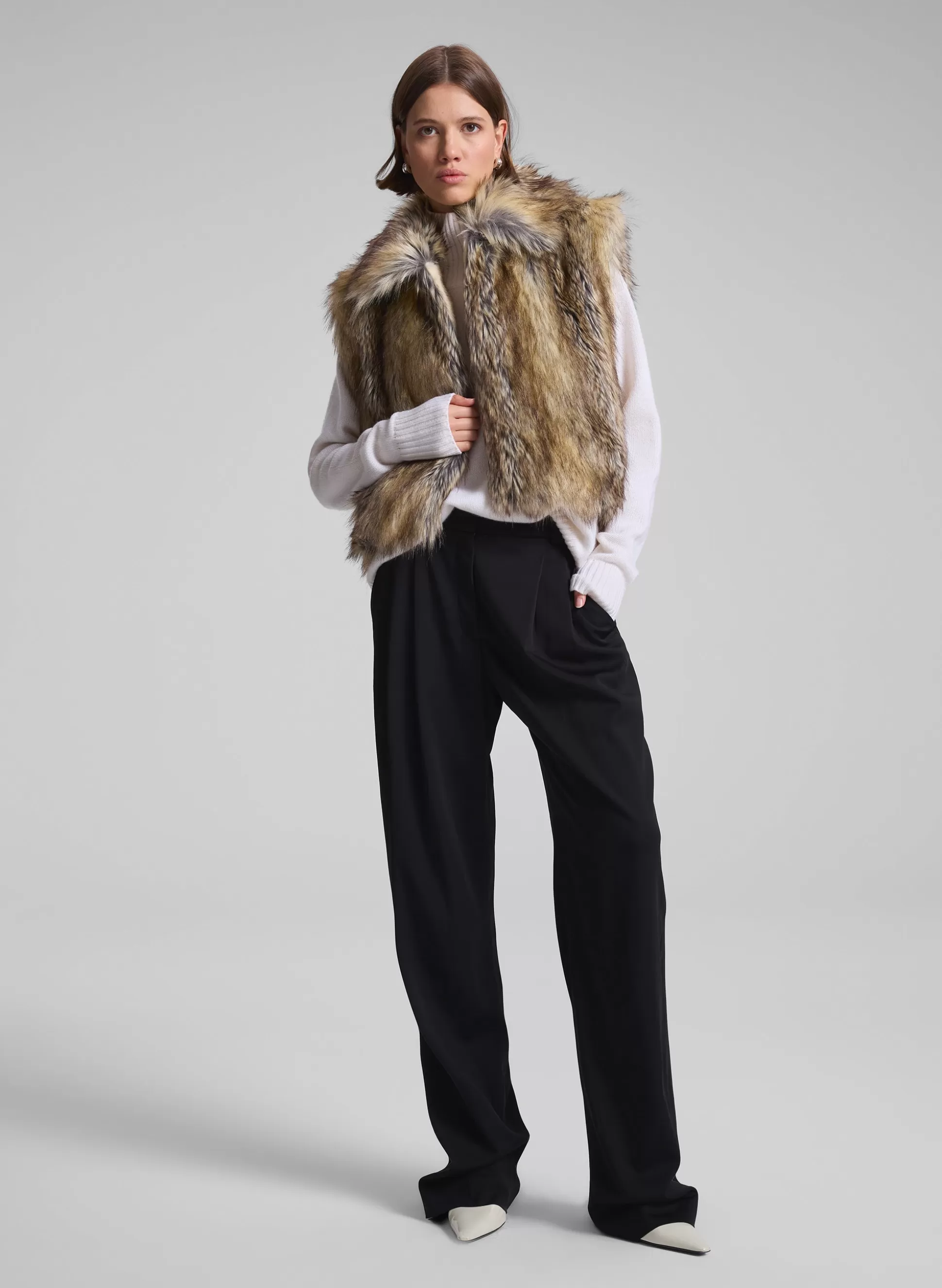 Jackets & Coats>A.L.C. Naya Faux Fur Vest Brown Coyote