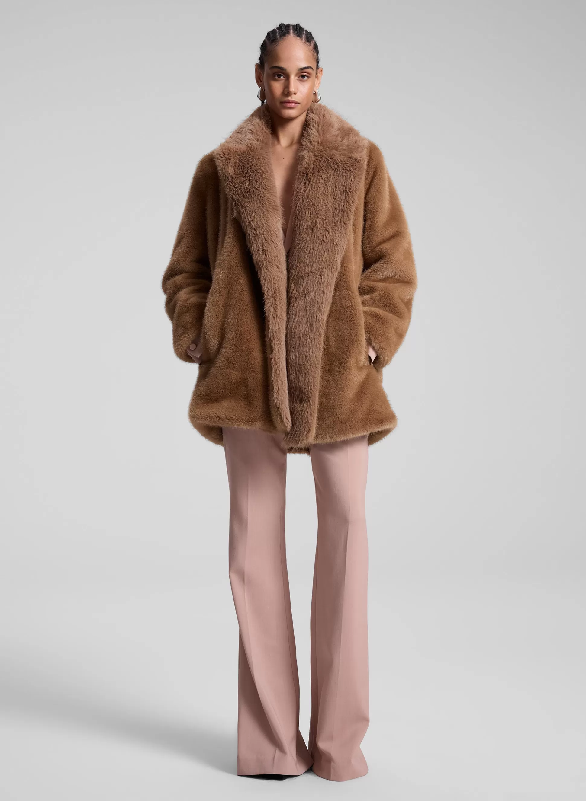 Jackets & Coats>A.L.C. Nina Faux Fur Coat Gobi Tan