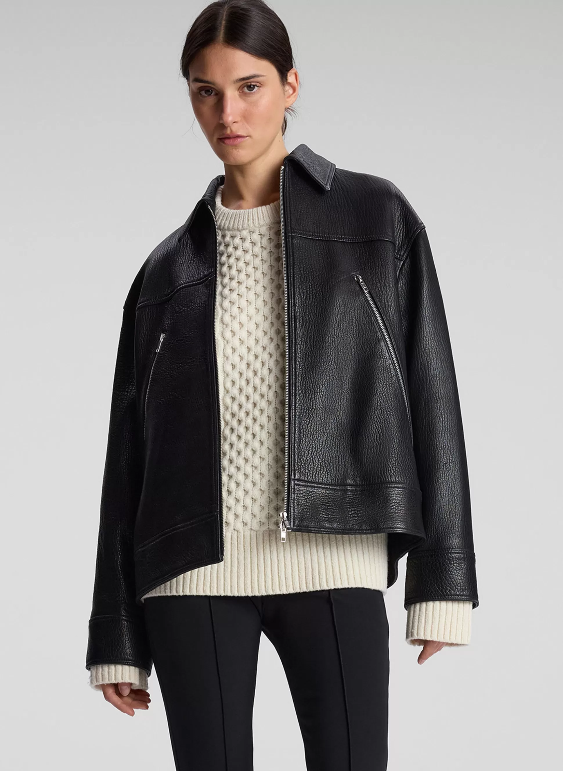 Jackets & Coats>A.L.C. Olive Leather Jacket Black