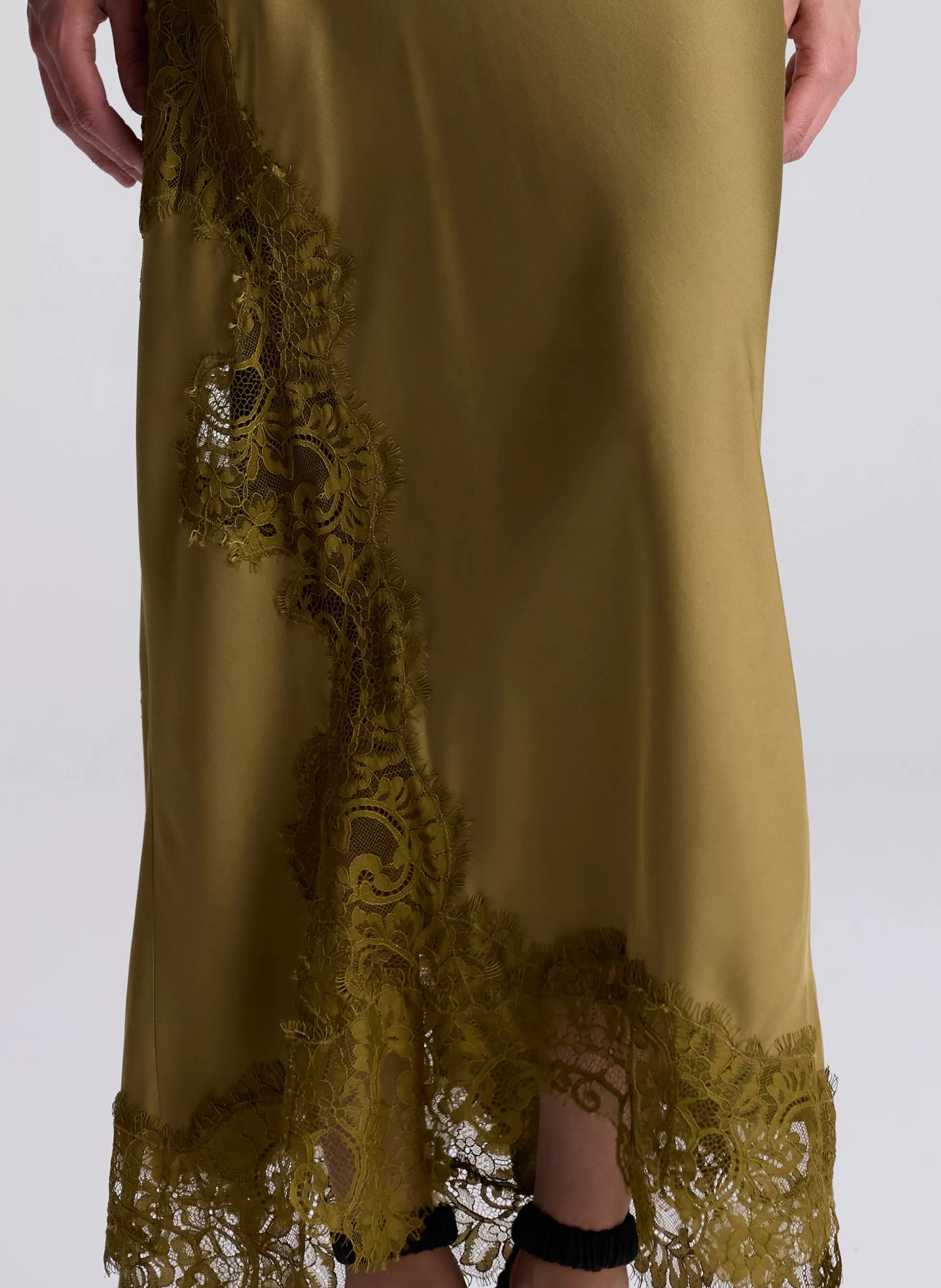 Bottoms | Skirts>A.L.C. Olivia Satin And Lace Midi Skirt Pyrite