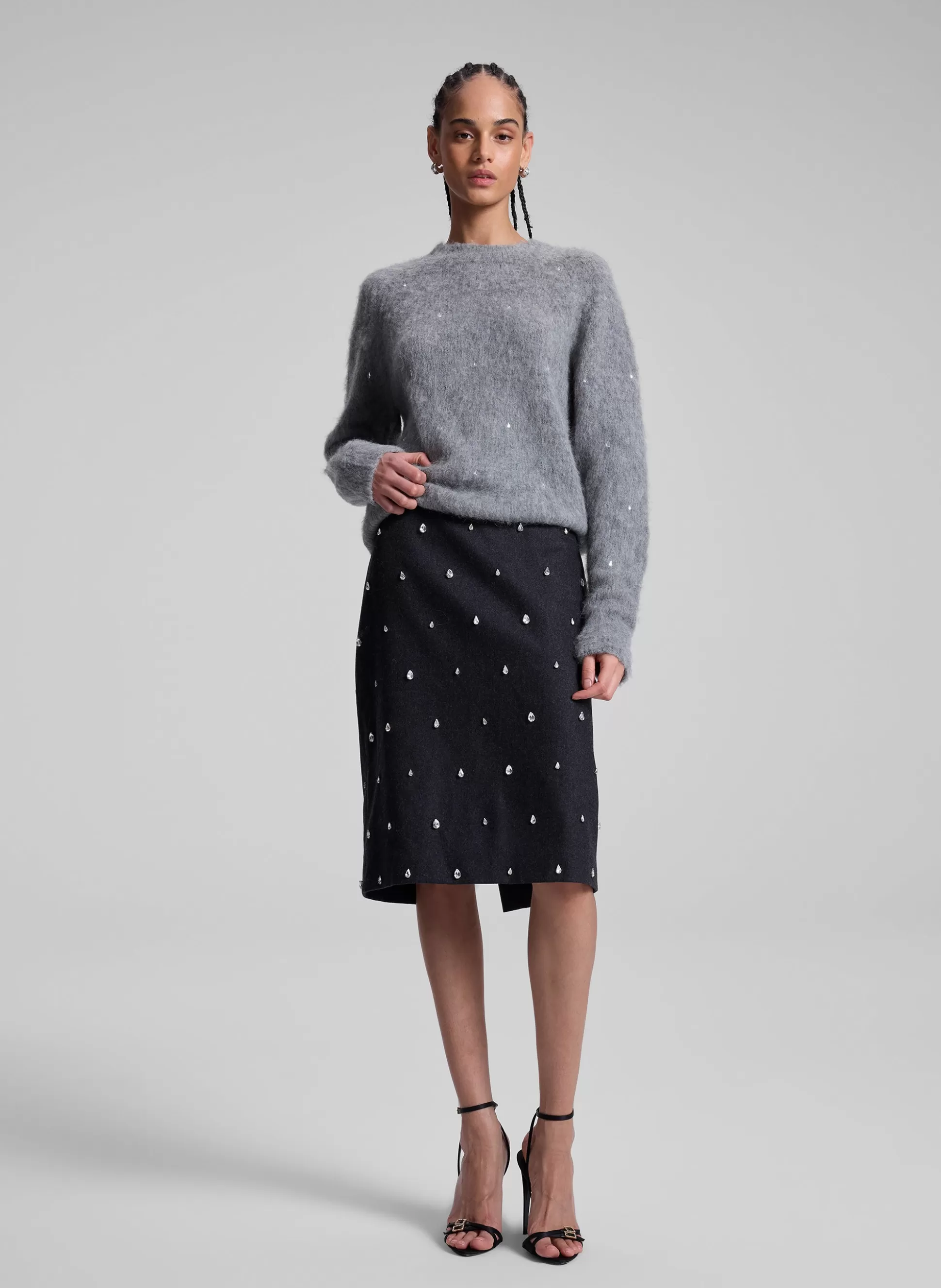 Bottoms | Skirts>A.L.C. Opal Embellished Wool Pencil Skirt Charcoal