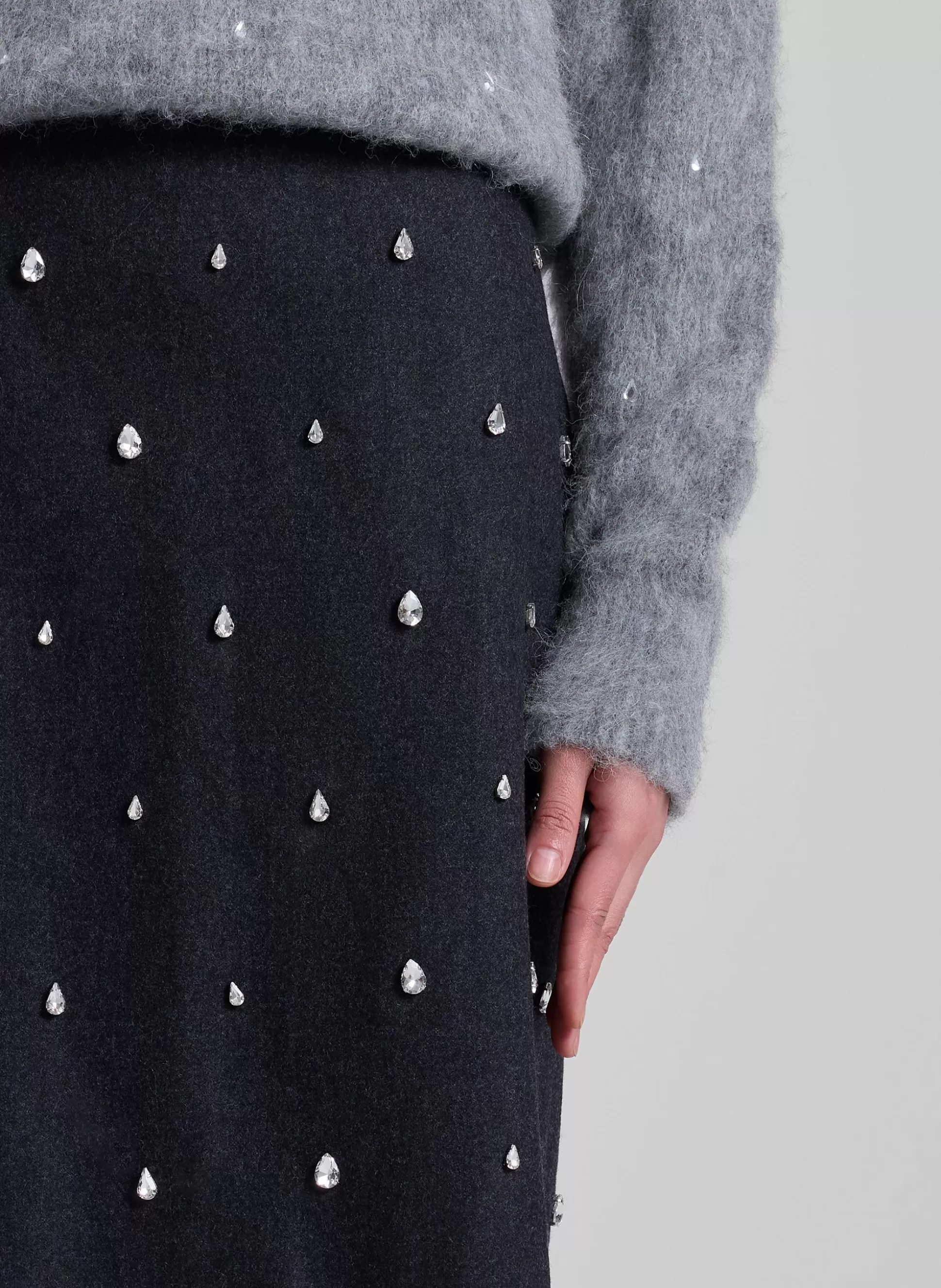 Bottoms | Skirts>A.L.C. Opal Embellished Wool Pencil Skirt Charcoal