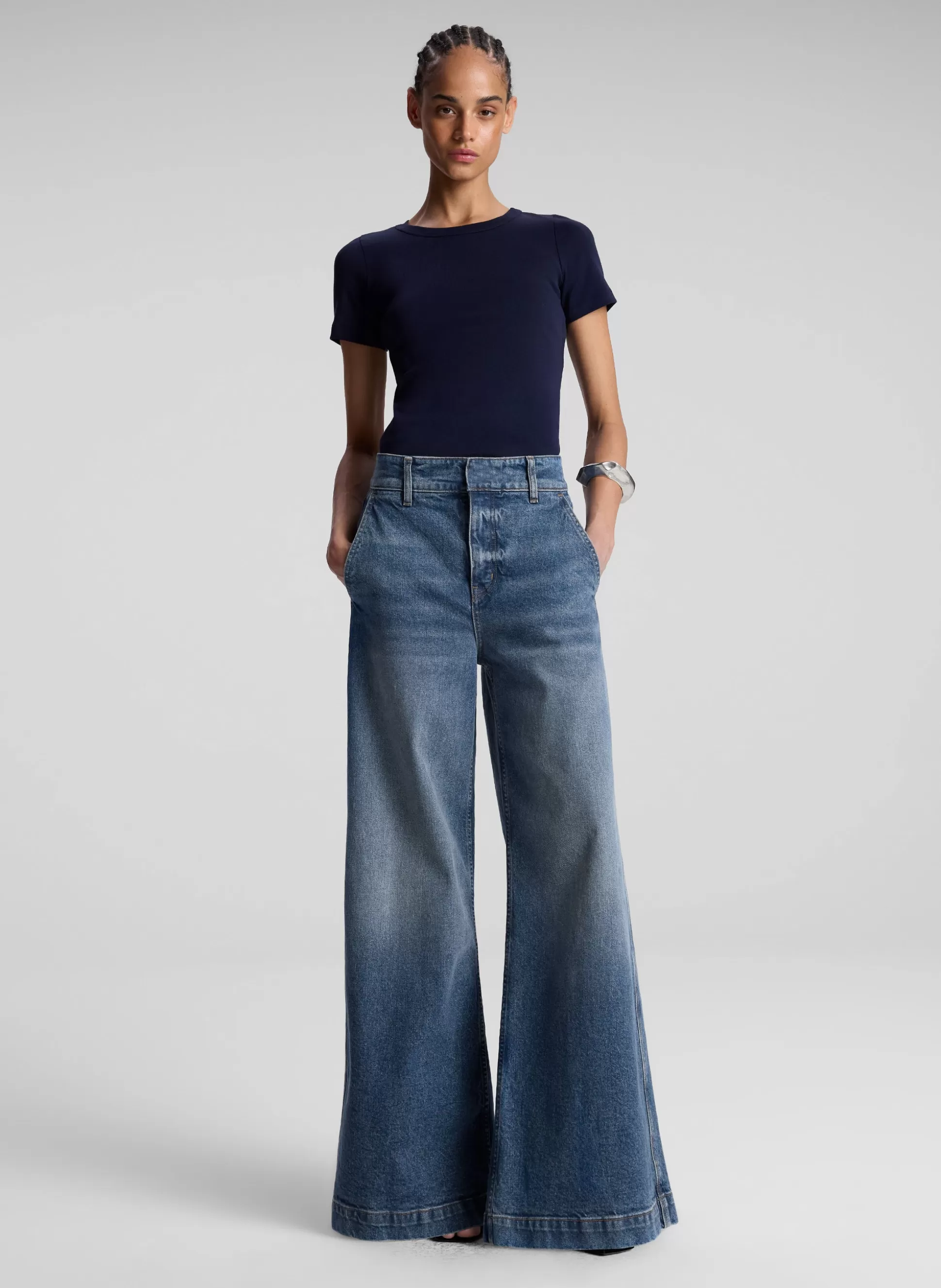 Tops | Tees & Tanks>A.L.C. Paloma Cotton Rib Baby Tee Maritime Navy