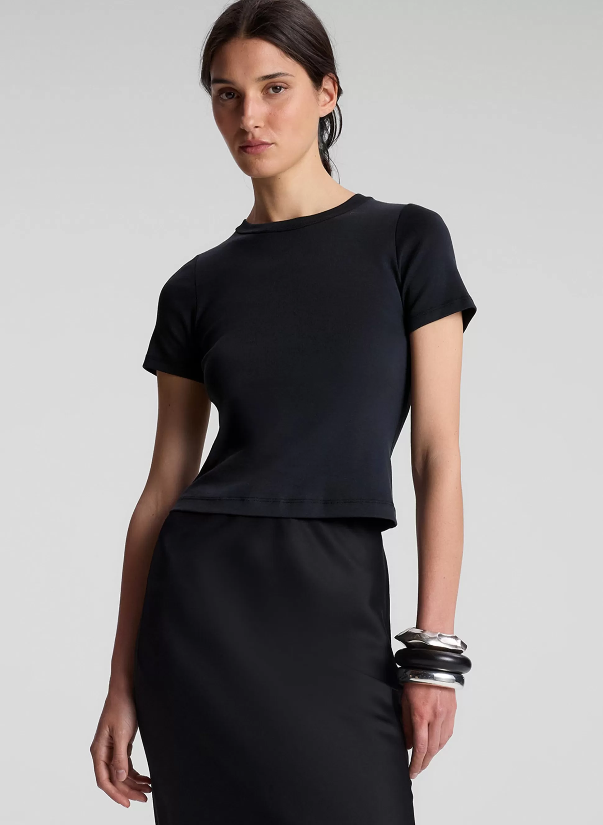 Tops | Tees & Tanks>A.L.C. Paloma Cotton Rib Baby Tee Black