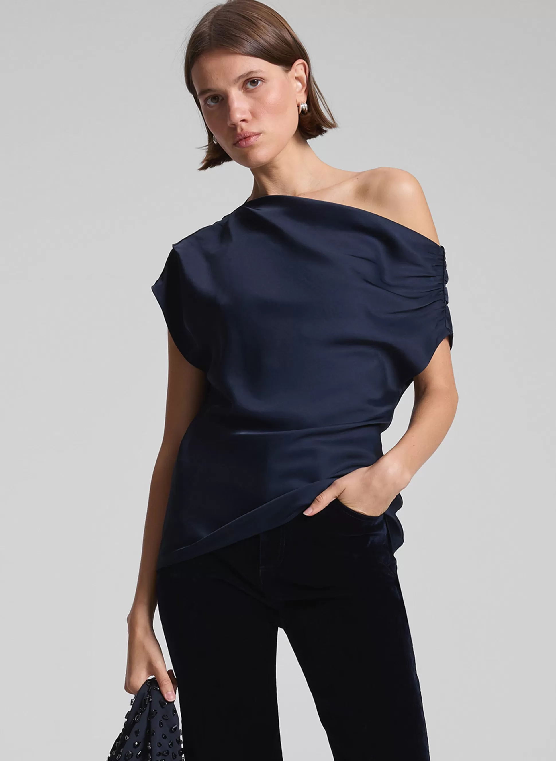 Tops>A.L.C. Poppy Satin Top Dark Sapphire