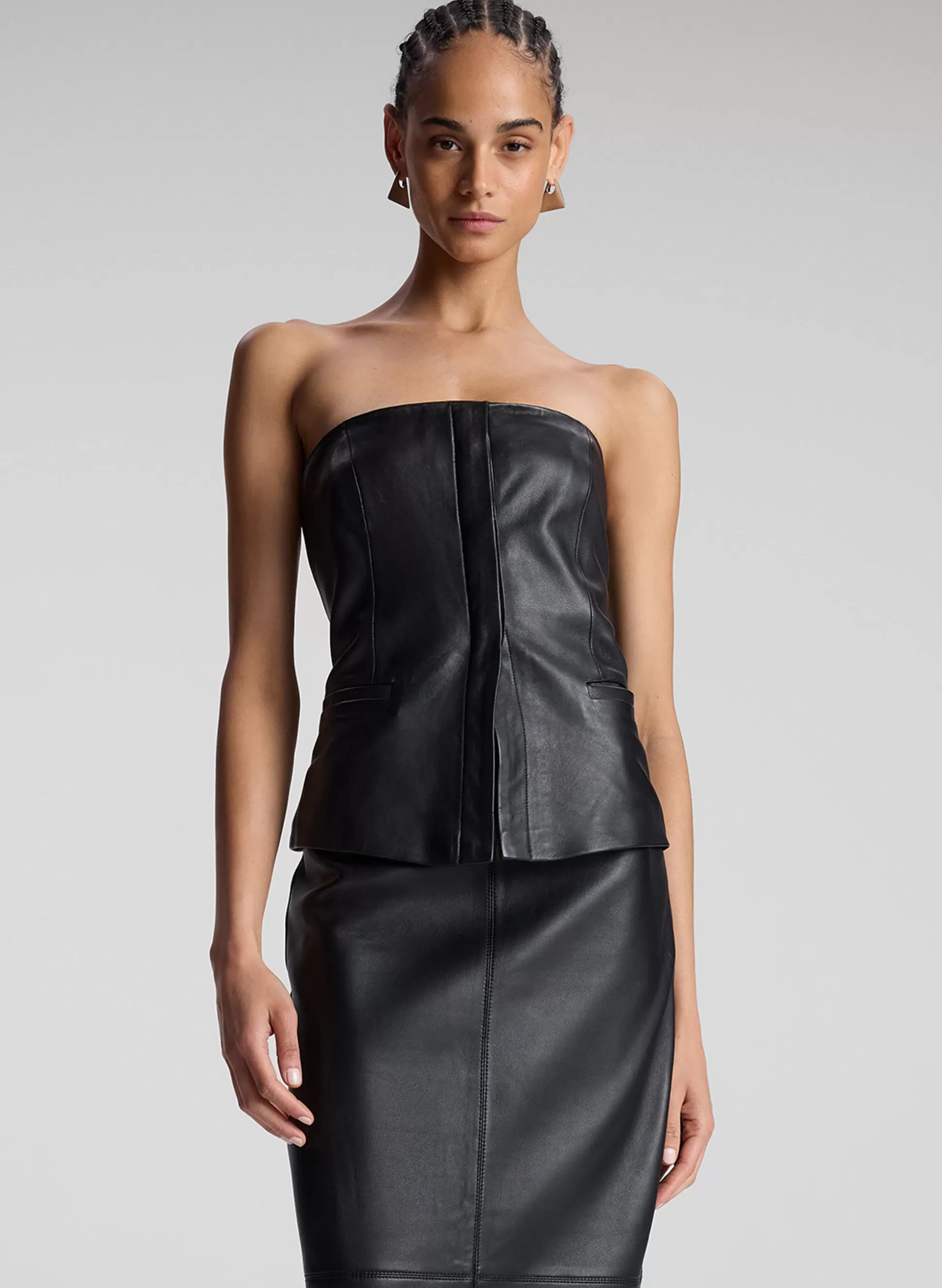 Tops>A.L.C. Renee Strapless Leather Top Black