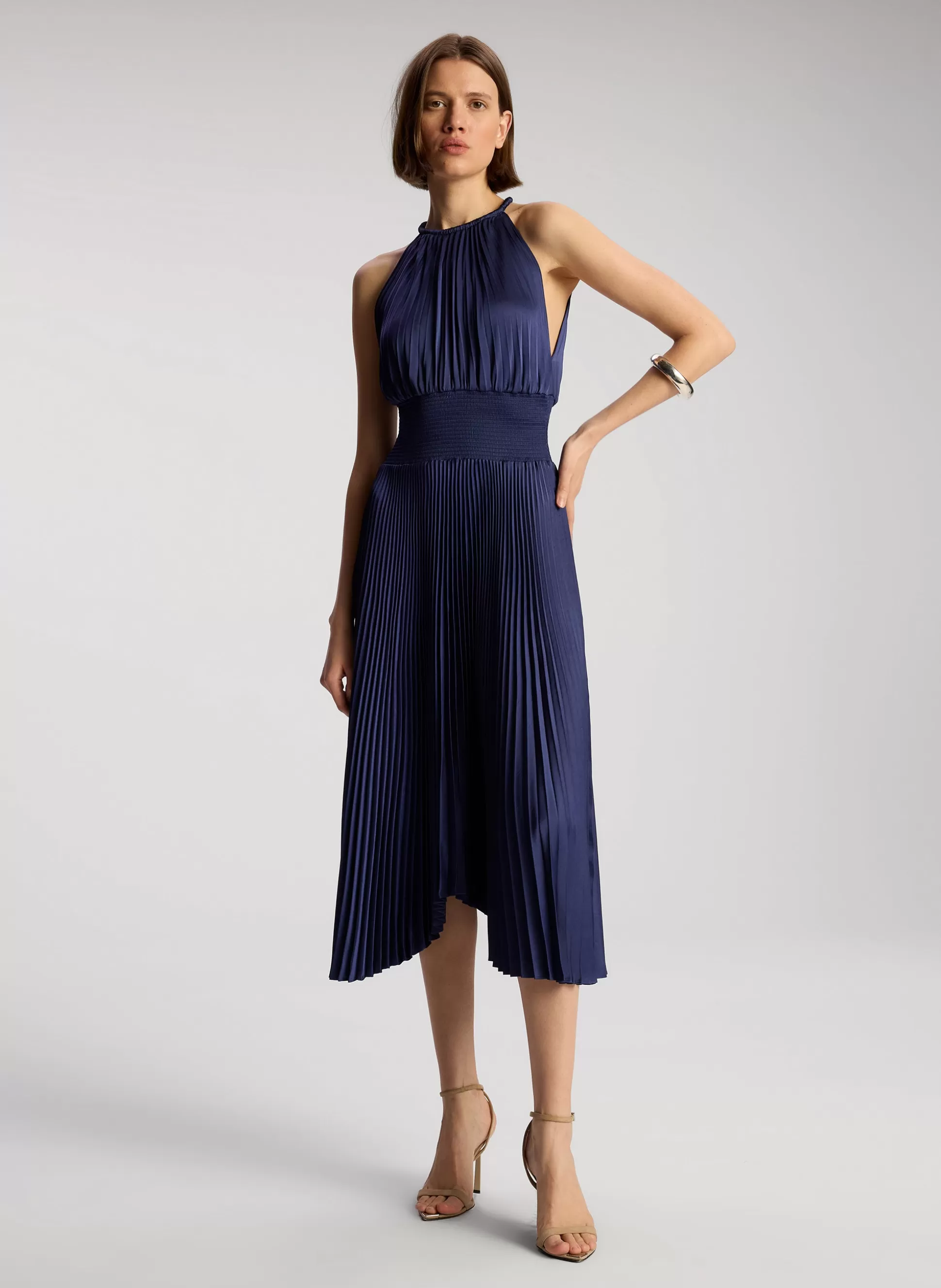 Dresses>A.L.C. Renzo II Satin Pleated Dress Riviera