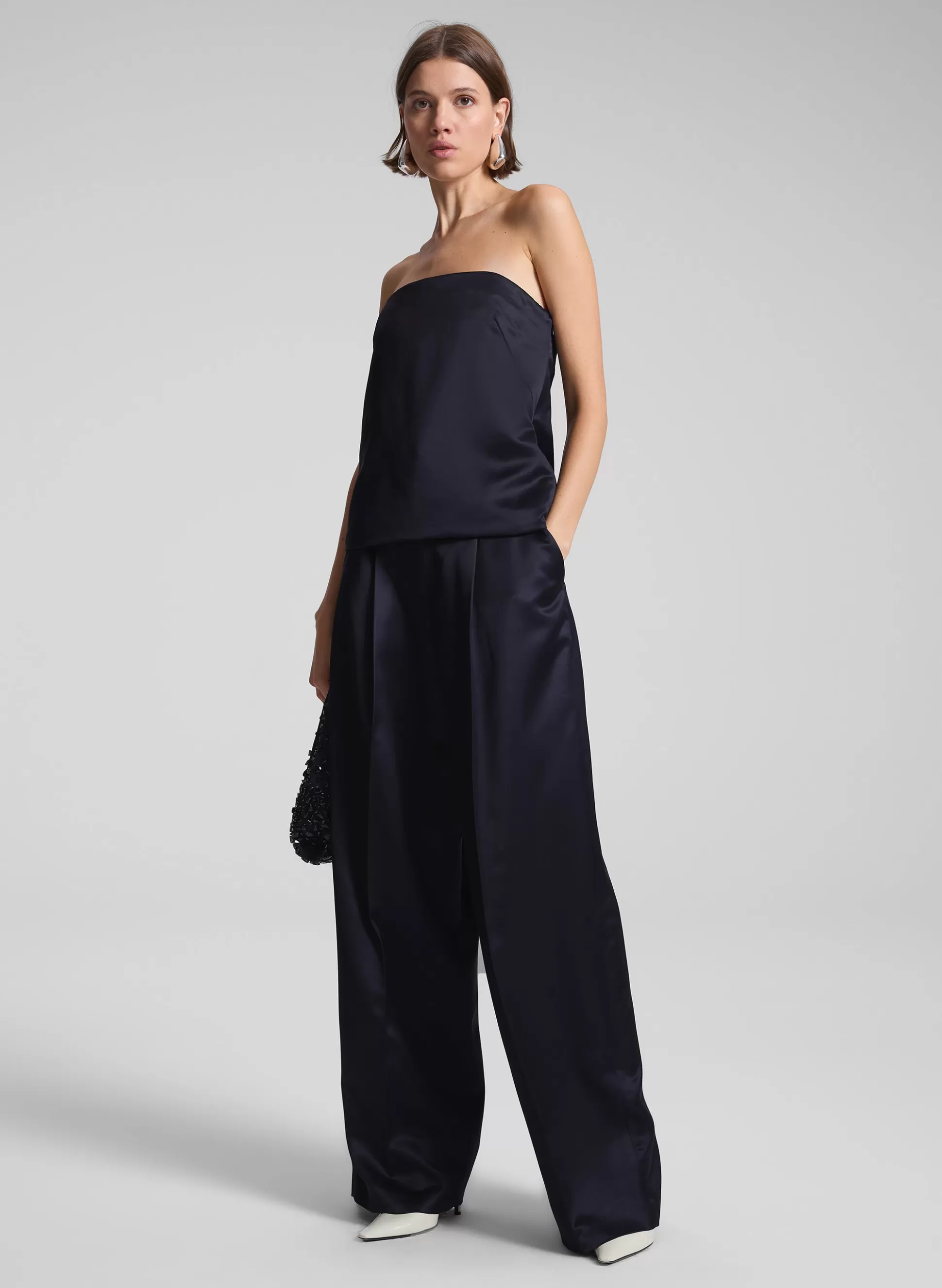 Bottoms>A.L.C. Ryder Satin Wide Leg Pant Deep Navy