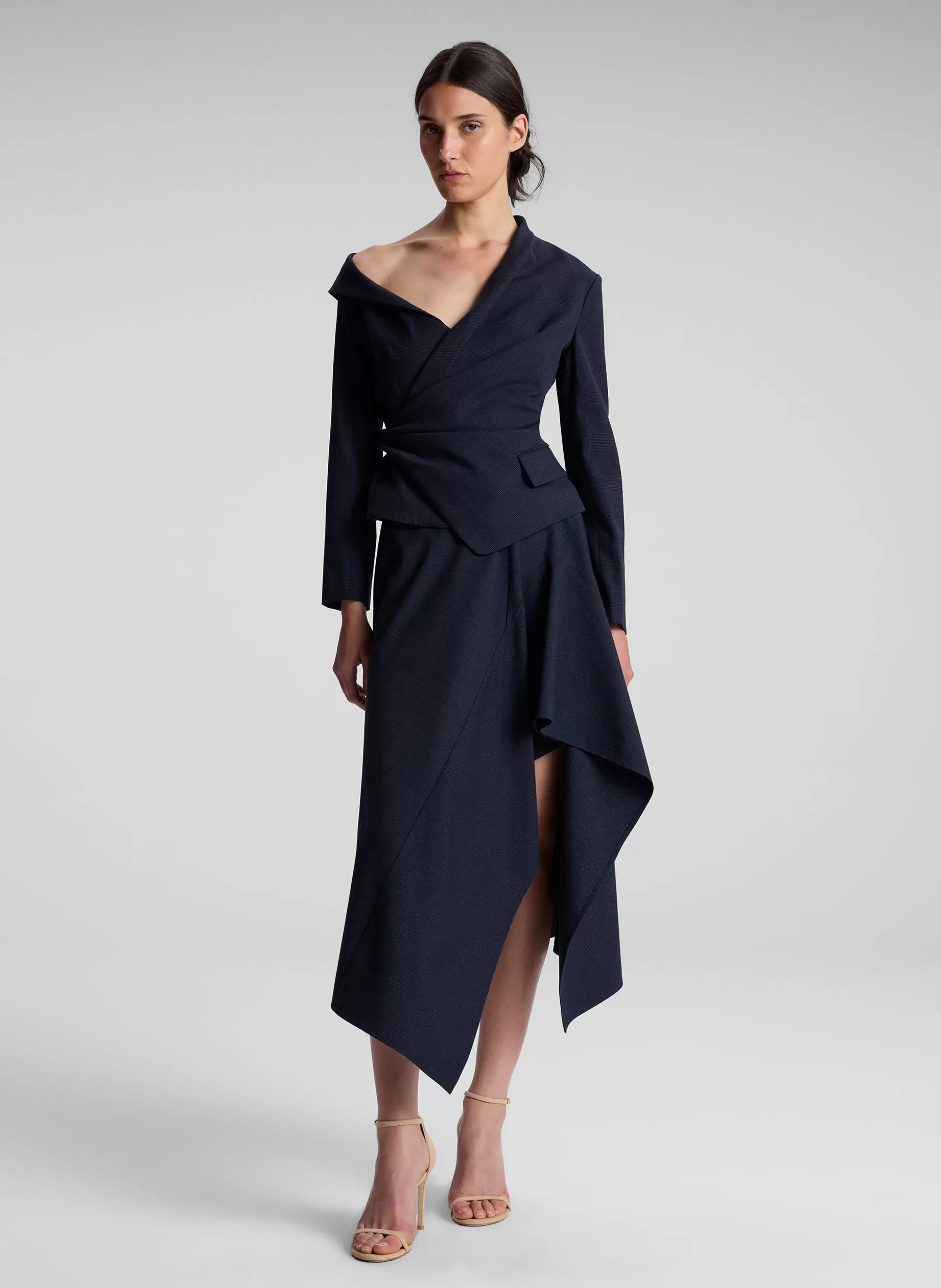 Tops>A.L.C. Skyla Plaid Asymmetric Top Navy/Black