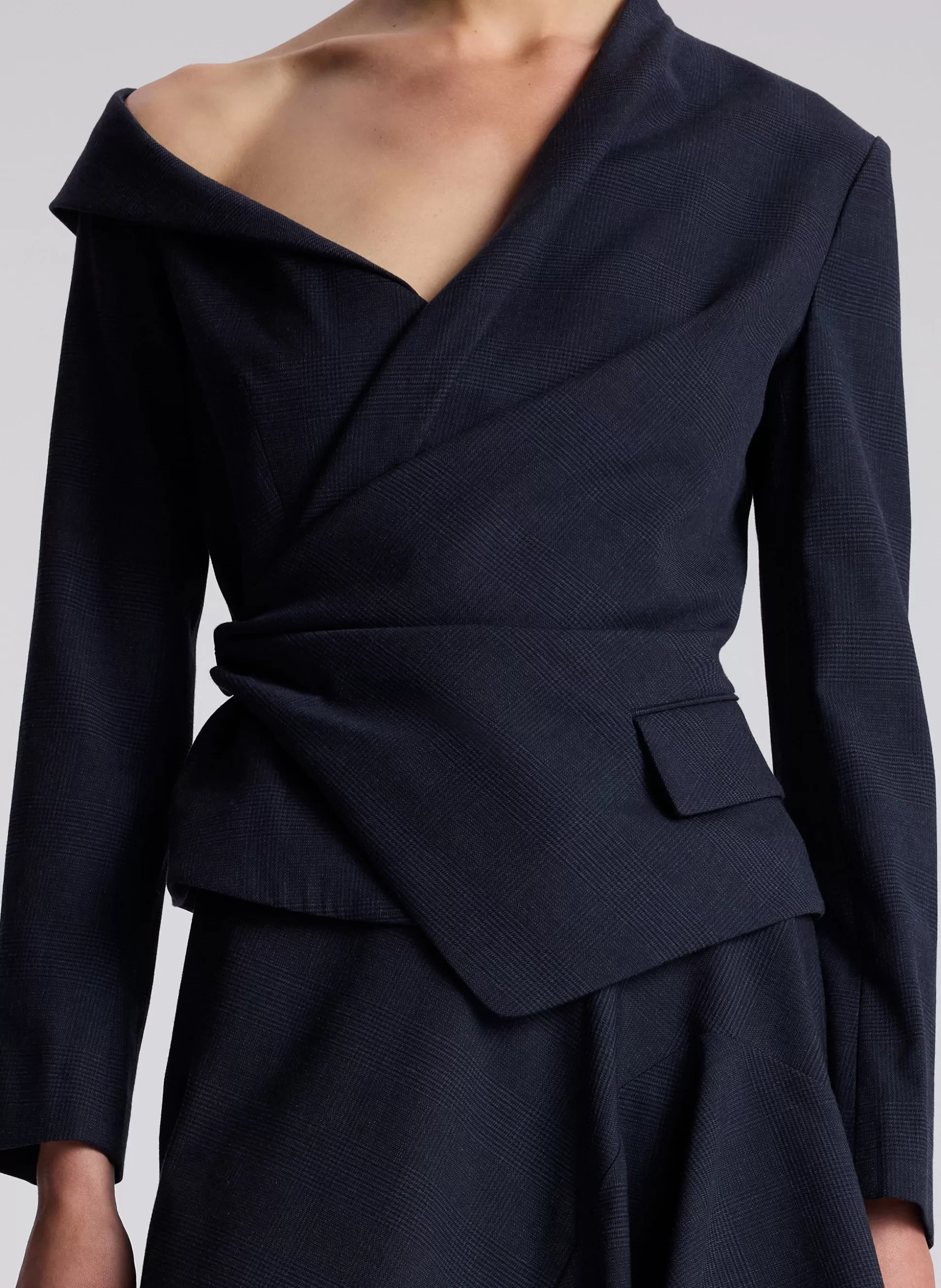 Tops>A.L.C. Skyla Plaid Asymmetric Top Navy/Black