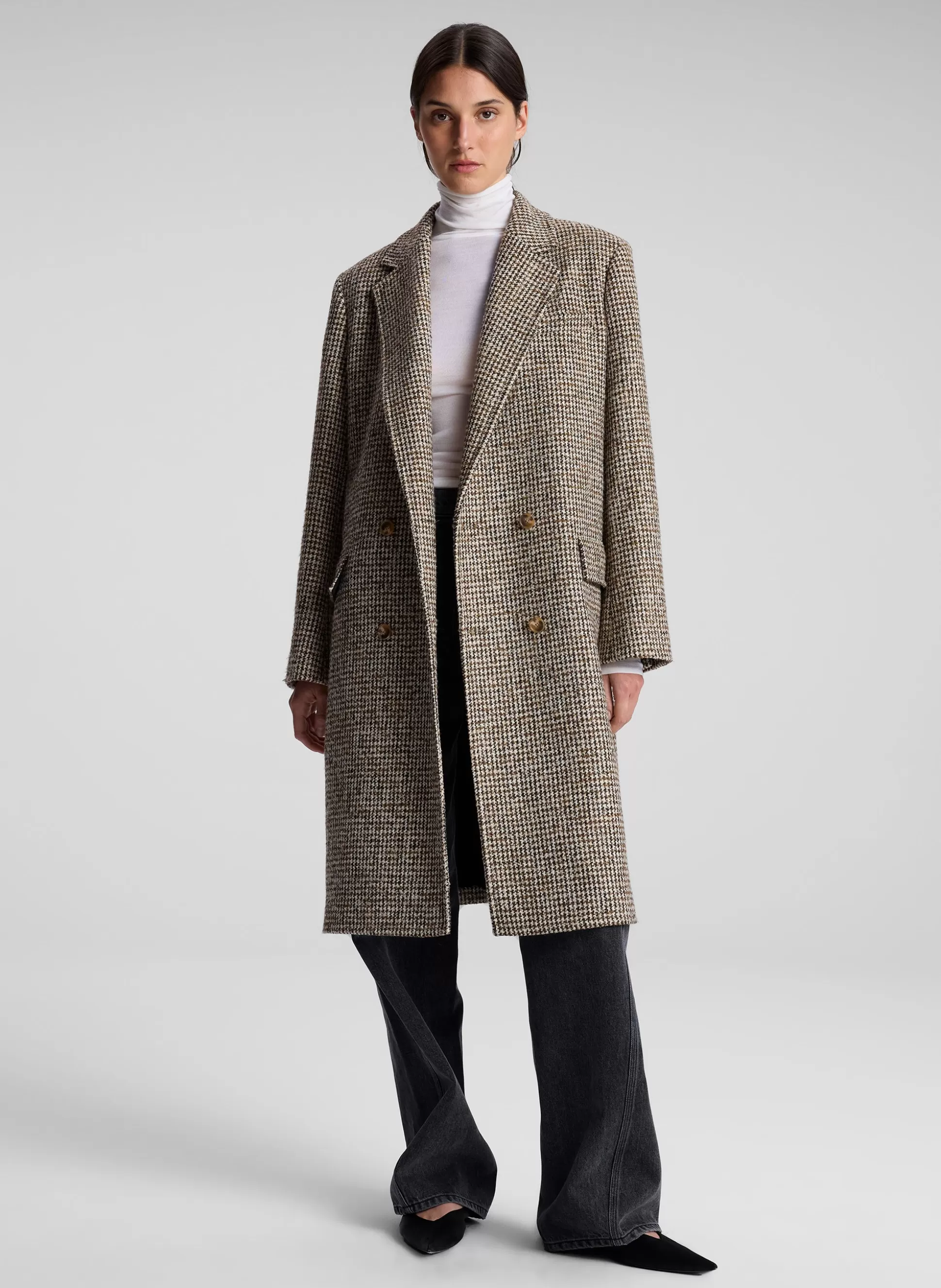 Jackets & Coats>A.L.C. Tanner Oversized Tweed Houndstooth Coat Cream/Brown