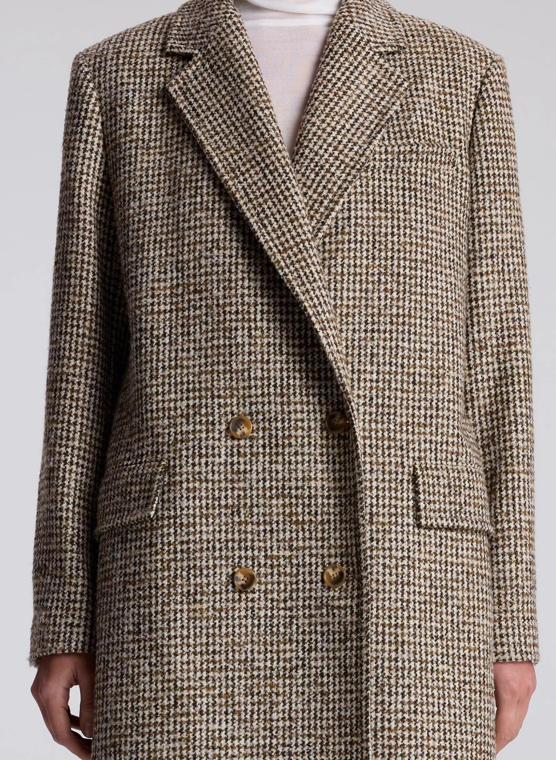 Jackets & Coats>A.L.C. Tanner Oversized Tweed Houndstooth Coat Cream/Brown