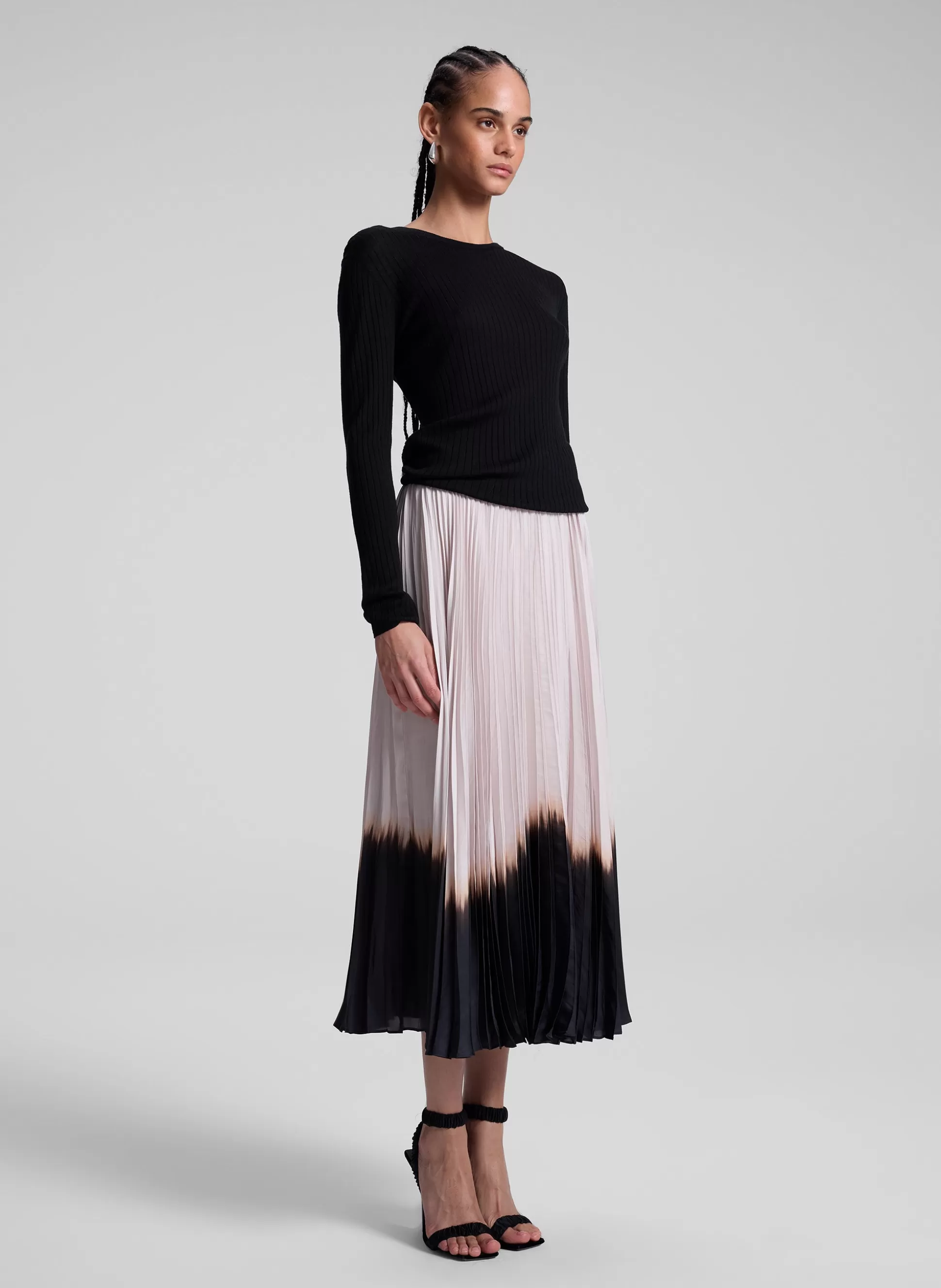 Bottoms | Skirts>A.L.C. Tatum Pleated Midi Skirt Oyster/Black