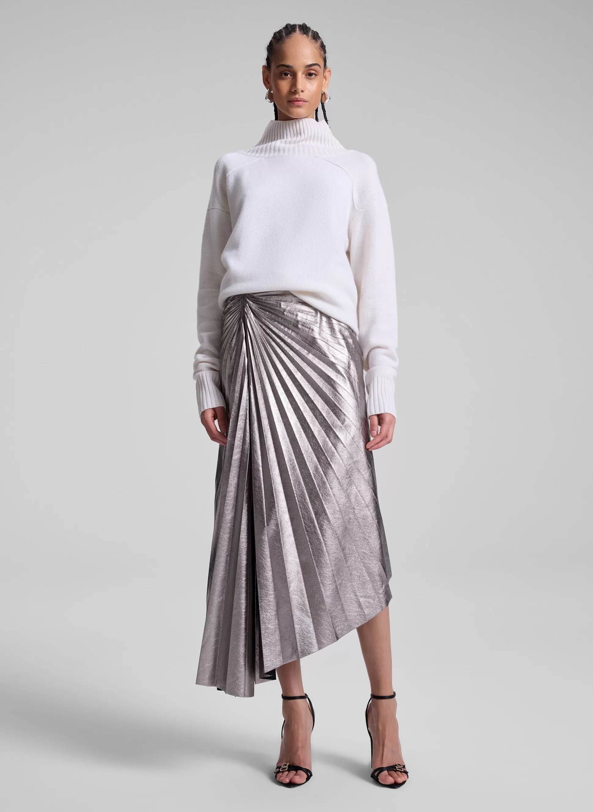 Bottoms | Skirts>A.L.C. Tracy Metallic Vegan Leather Skirt Smoky Silver