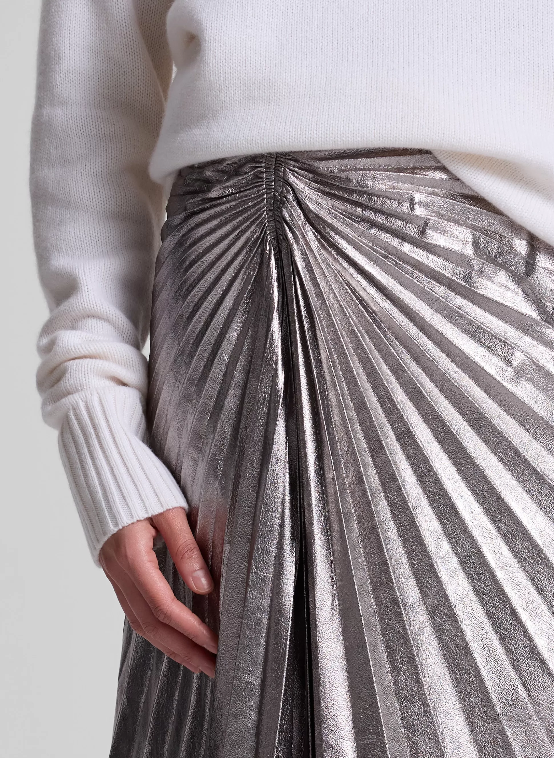 Bottoms | Skirts>A.L.C. Tracy Metallic Vegan Leather Skirt Smoky Silver