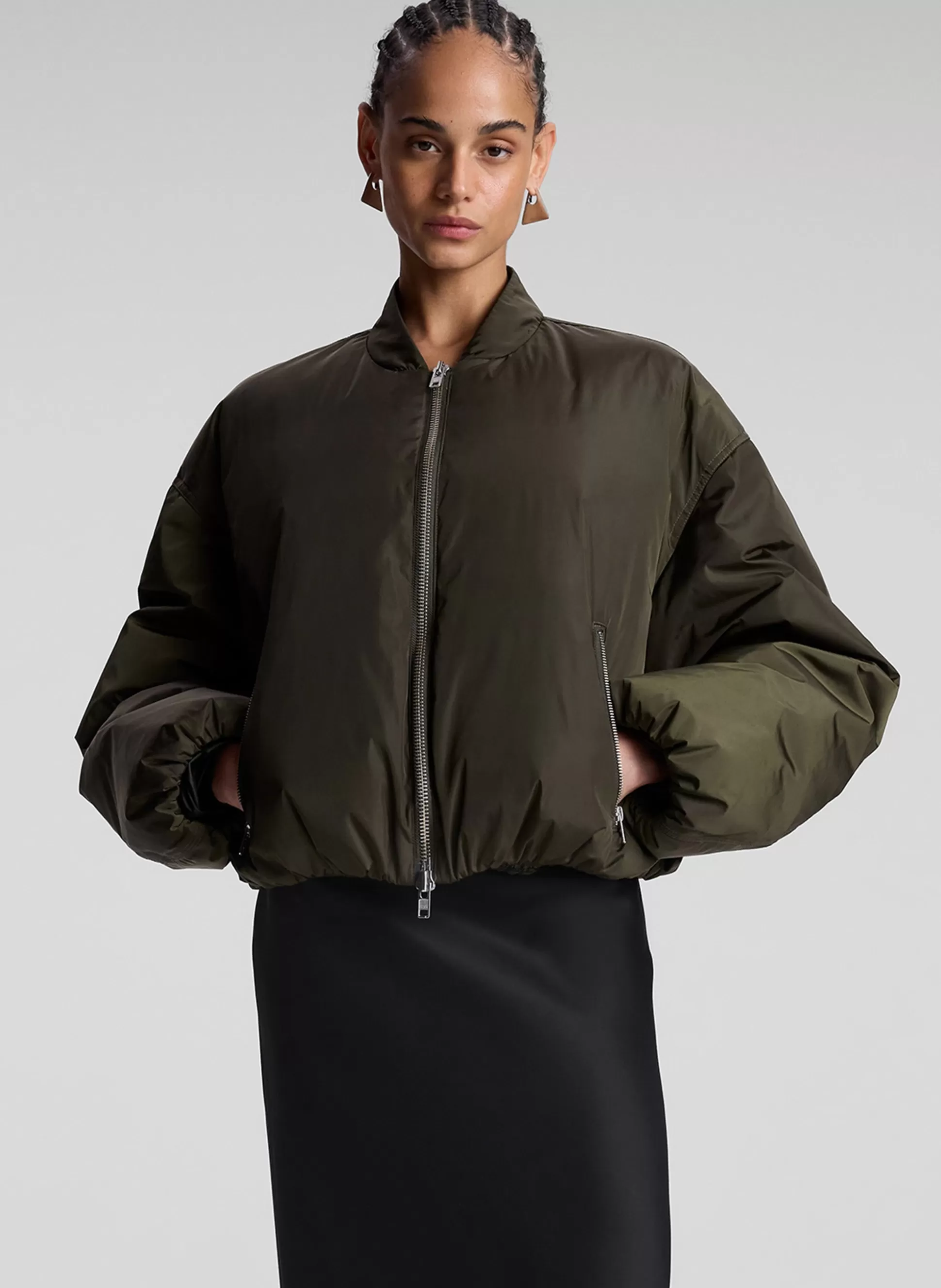 Jackets & Coats>A.L.C. Zane Nylon Bomber Jacket Deep Olive